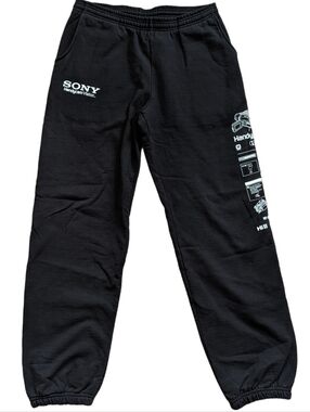 Sony Womens Black White Handycam Vision Graphic Sweatpants Joggers Size Large
